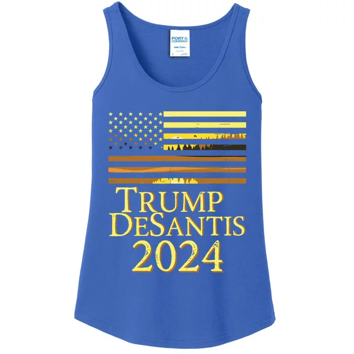 Trump Desantis 2024 American Flag Vintage Distressed Sunset Ladies Essential Tank