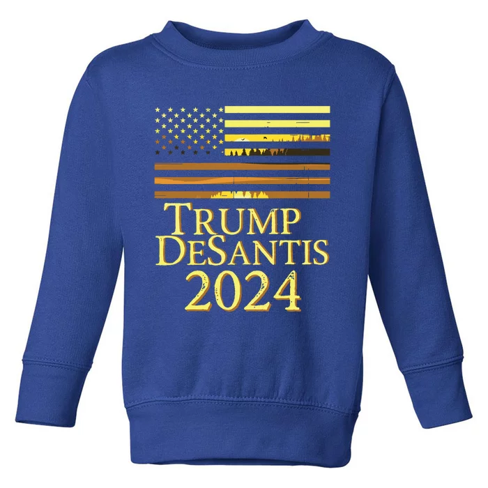 Trump Desantis 2024 American Flag Vintage Distressed Sunset Toddler Sweatshirt