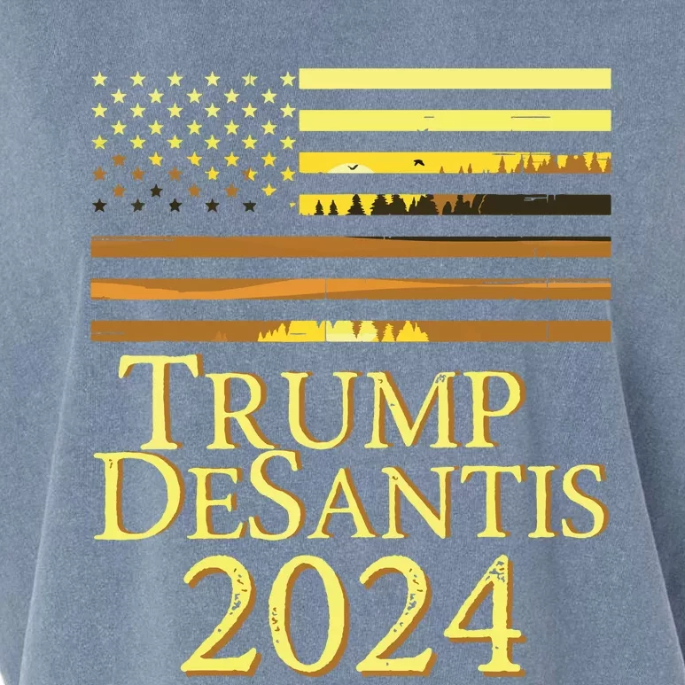 Trump Desantis 2024 American Flag Vintage Distressed Sunset Garment-Dyed Women's Muscle Tee