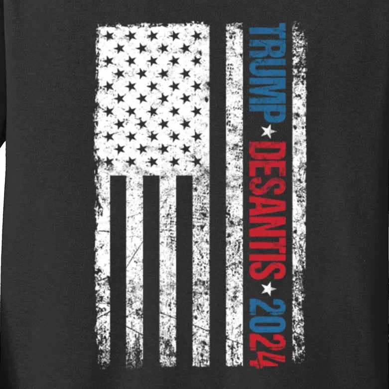 Trump Desantis 2024 American Flag Kids Long Sleeve Shirt