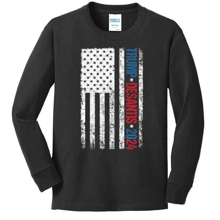 Trump Desantis 2024 American Flag Kids Long Sleeve Shirt