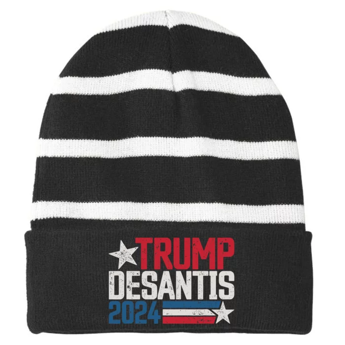 Trump Desantis 2024 Vintage Distressed Trump Desantis 2024 Striped Beanie with Solid Band