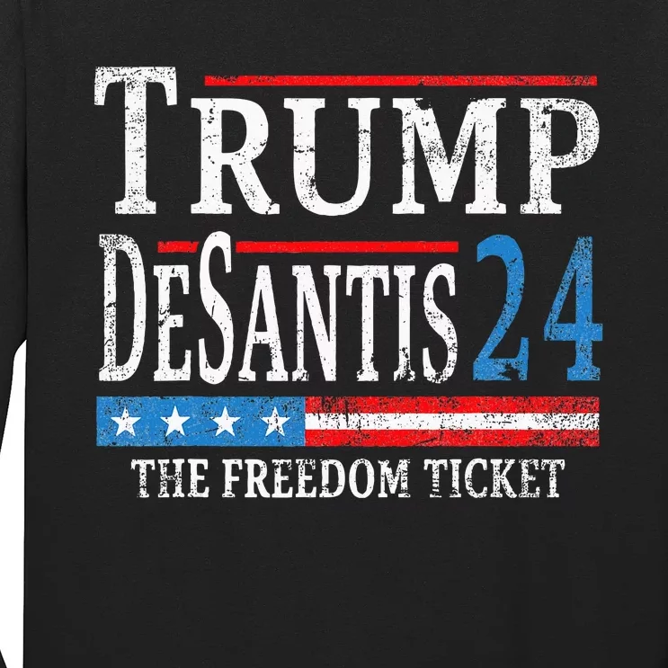 Trump Desantis 2024 The Freedom Ticket Usa Flag Long Sleeve Shirt