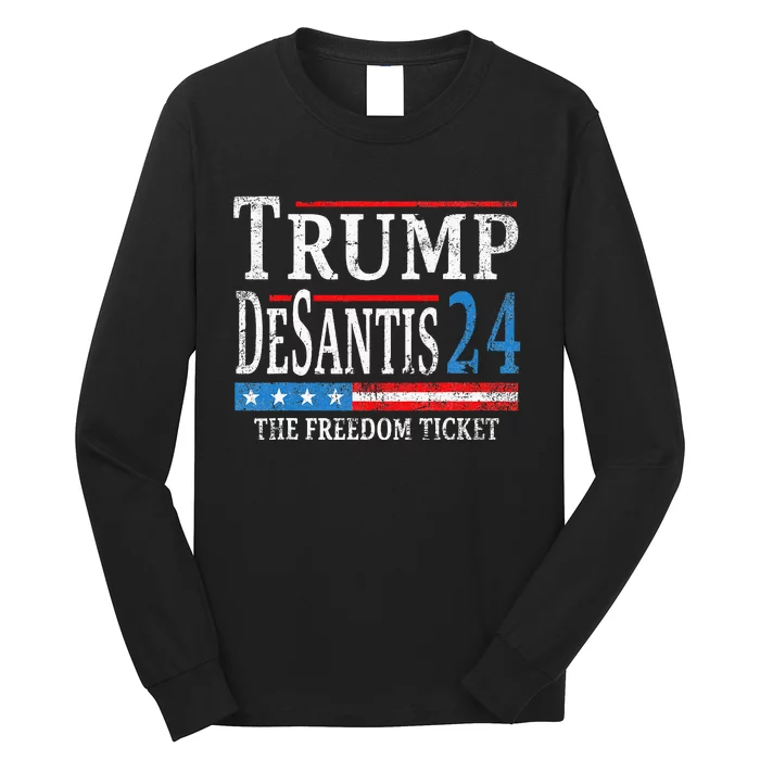 Trump Desantis 2024 The Freedom Ticket Usa Flag Long Sleeve Shirt