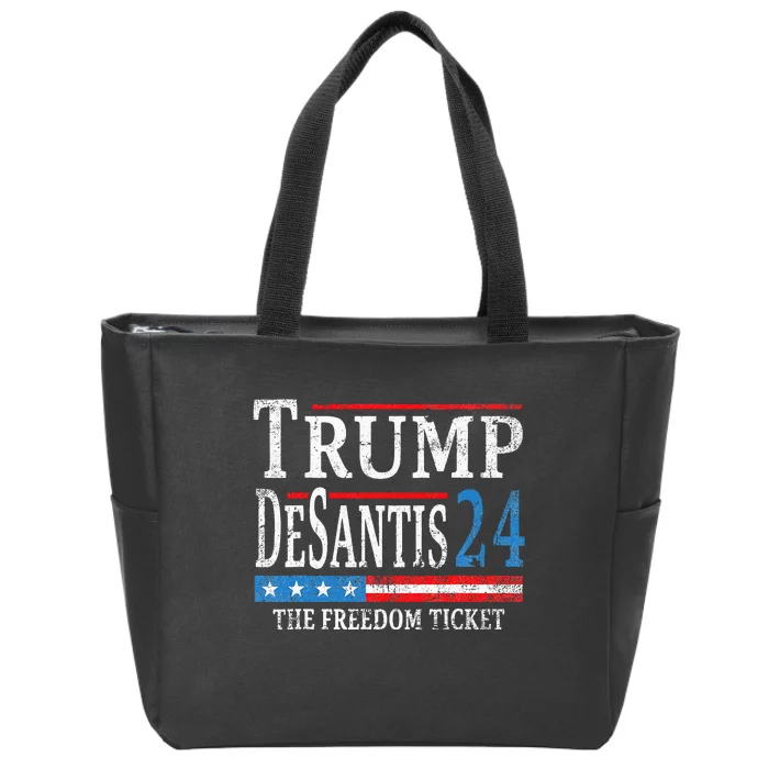 Trump Desantis 2024 The Freedom Ticket Usa Flag Zip Tote Bag