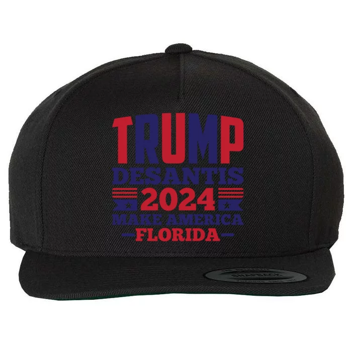 Trump Desantis 2024 Make America Florida Graphic Wool Snapback Cap