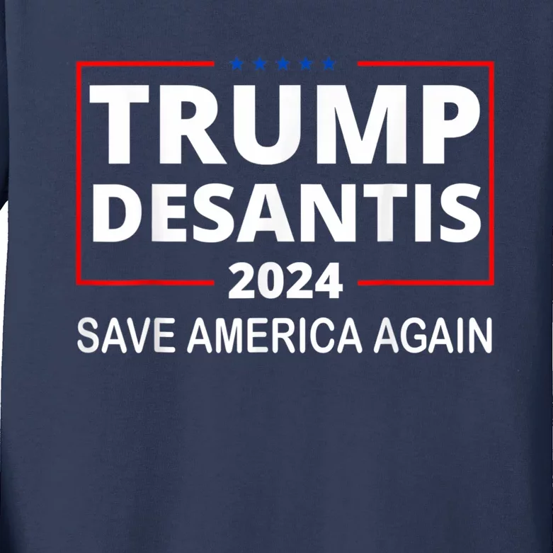 Trump Desantis 2024 Save America Again Republican Election Kids Long Sleeve Shirt