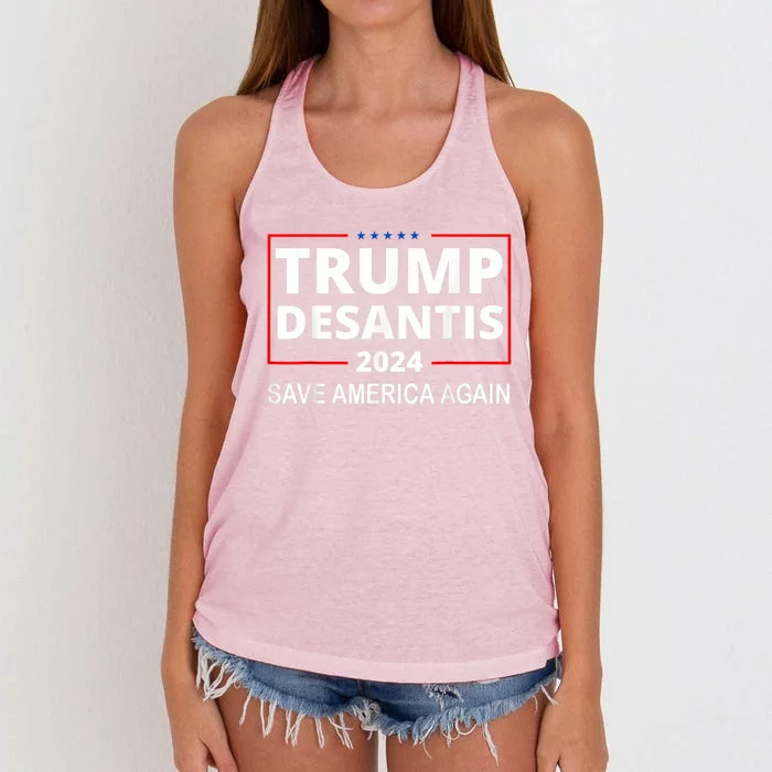 Trump Desantis 2024 Save America Again Republican Election Women's Knotted Racerback Tank