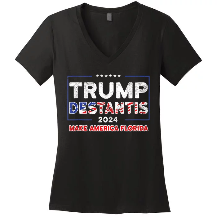 Trump DeSantis 2024 Make America Florida Election Women's V-Neck T-Shirt