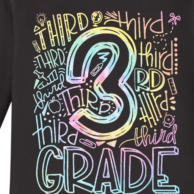 Tie Dye 3rd Grade Typography Students Teacher Back To School Baby Long Sleeve Bodysuit