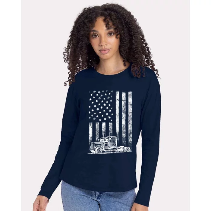 Truck Driver American Flag Trucker Vintage Gift Womens Cotton Relaxed Long Sleeve T-Shirt