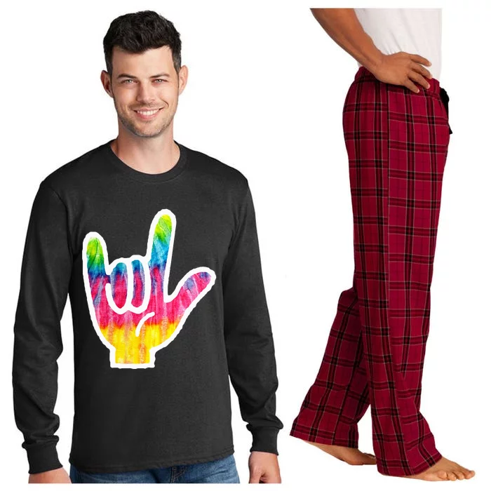 Tie Dye ASL Sign Language Hand Symbol I Love You Long Sleeve Pajama Set