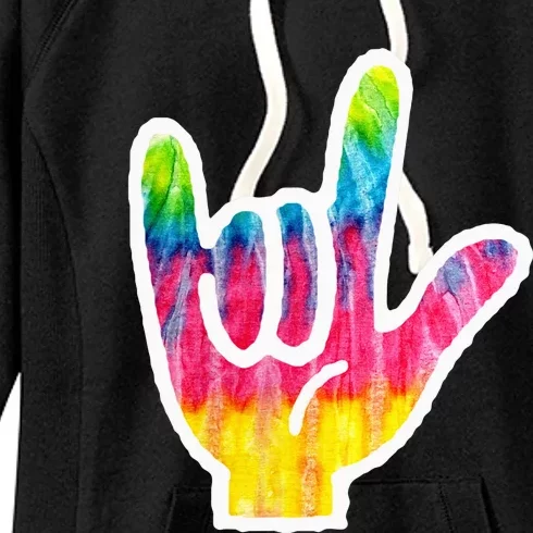 Tie Dye ASL Sign Language Hand Symbol I Love You Women's Fleece Hoodie