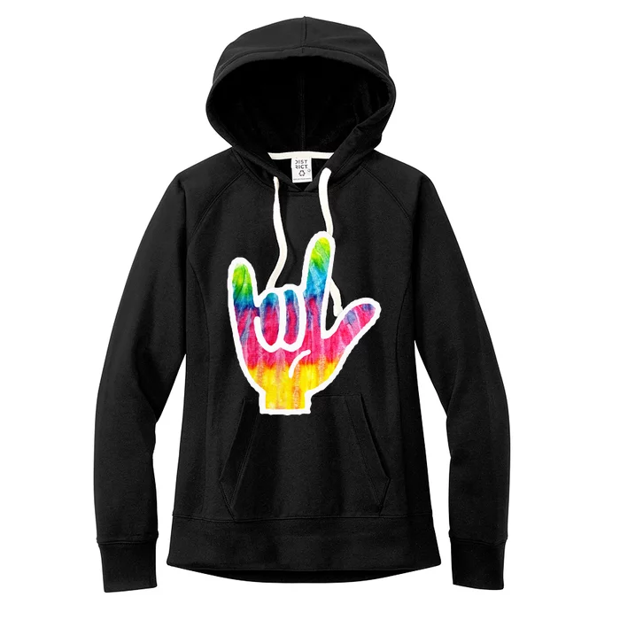 Tie Dye ASL Sign Language Hand Symbol I Love You Women's Fleece Hoodie