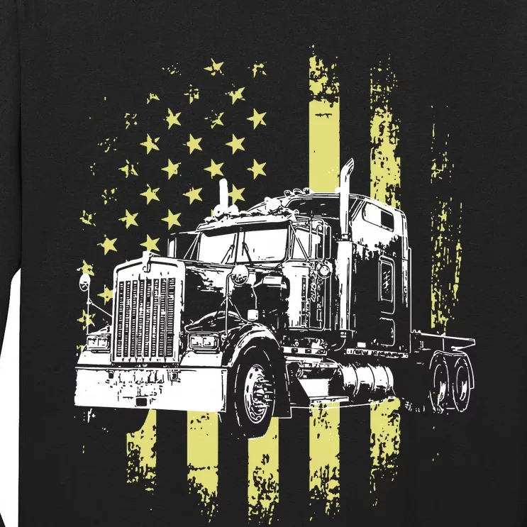 Truck Driver American Flag Trucker Gift Tall Long Sleeve T-Shirt