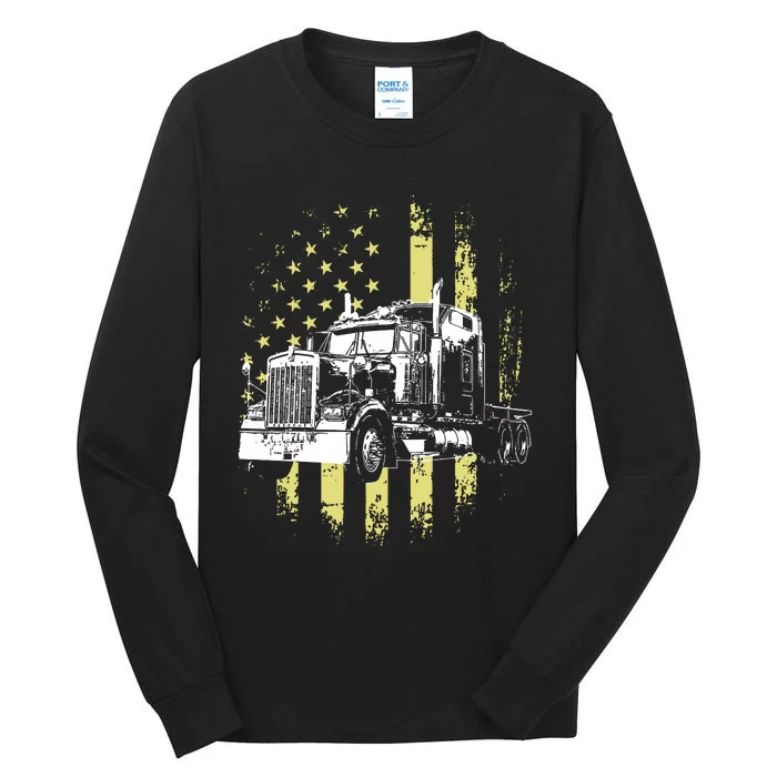 Truck Driver American Flag Trucker Gift Tall Long Sleeve T-Shirt