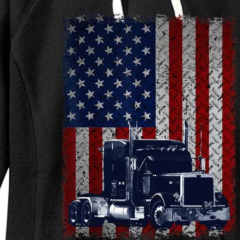 Truck Driver American Flag Trucker Gift Women's Fleece Hoodie