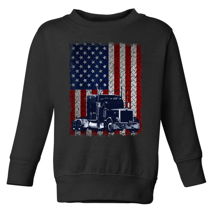 Truck Driver American Flag Trucker Gift Toddler Sweatshirt