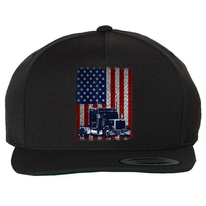 Truck Driver American Flag Trucker Gift Wool Snapback Cap