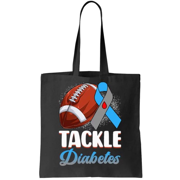 Tackle Diabetes Awareness Football Blue Ribbon Type 1 Type 2 Tote Bag