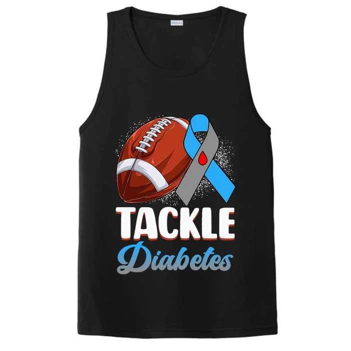 Tackle Diabetes Awareness Football Blue Ribbon Type 1 Type 2 Performance Tank