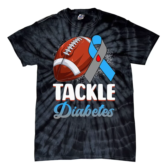 Tackle Diabetes Awareness Football Blue Ribbon Type 1 Type 2 Tie-Dye T-Shirt