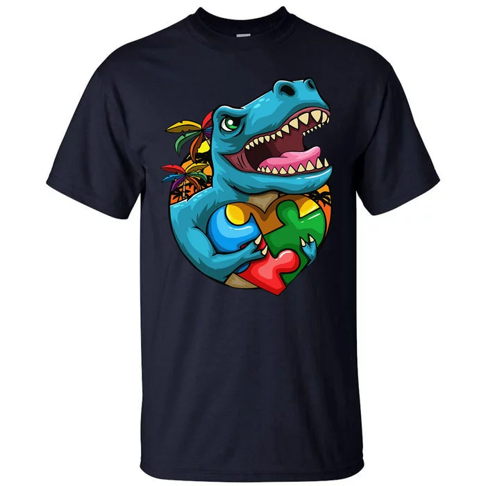 TRex Dinosaur Autism Awarenesss Fors Tall T-Shirt