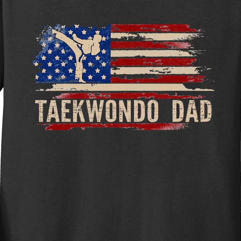 Taekwondo Dad American Usa Flag Sports The Kick Kids Long Sleeve Shirt