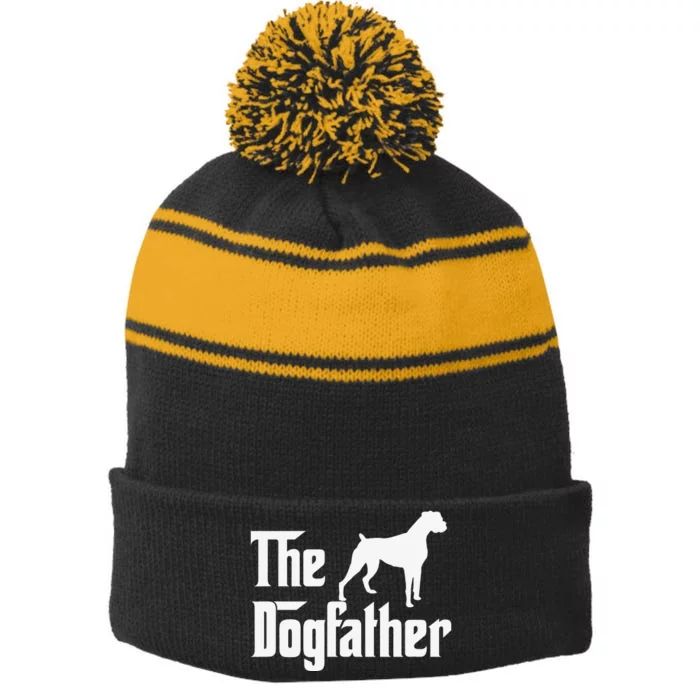 The Dogfather Boxer Dog Lover Dad Stripe Pom Pom Beanie