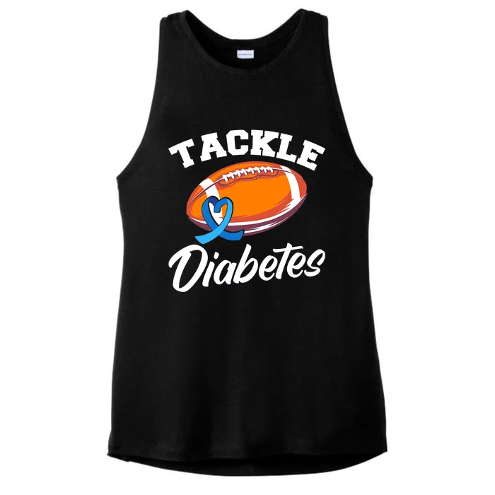 Tackle Diabetes Blue Football Type 1 T1D Diabetes Awareness Ladies Tri-Blend Wicking Tank