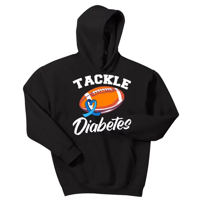 Tackle Diabetes Blue Football Type 1 T1D Diabetes Awareness Kids Hoodie