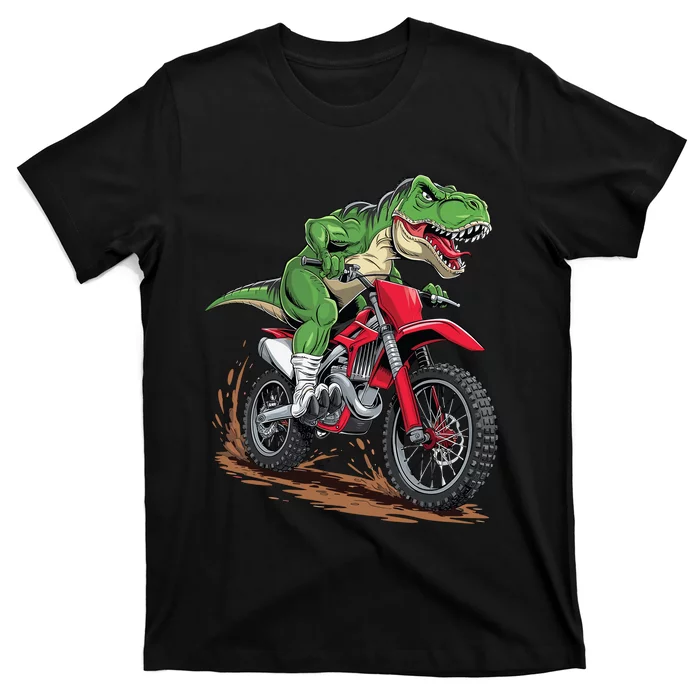 Trex Dirt Bike For Boy Dinosaur Riding Motorcycle T-Shirt