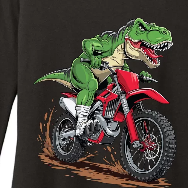 Trex Dirt Bike For Boy Dinosaur Riding Motorcycle Womens CVC Long Sleeve Shirt