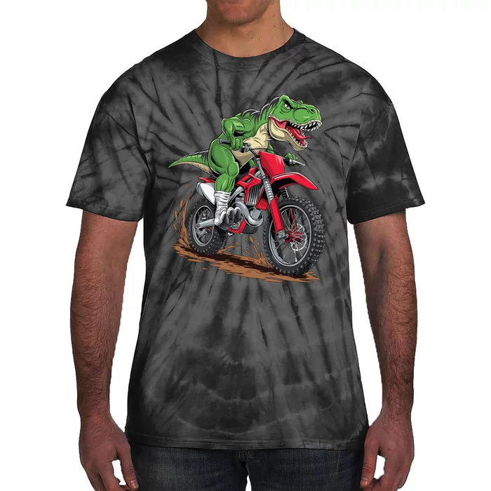 Trex Dirt Bike For Boy Dinosaur Riding Motorcycle Tie-Dye T-Shirt