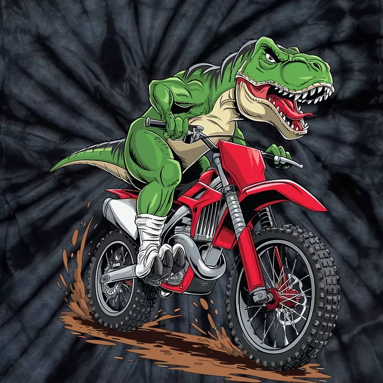 Trex Dirt Bike For Boy Dinosaur Riding Motorcycle Tie-Dye T-Shirt