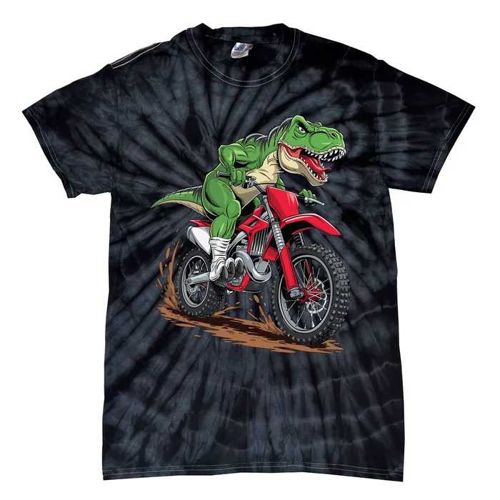 Trex Dirt Bike For Boy Dinosaur Riding Motorcycle Tie-Dye T-Shirt