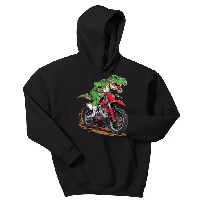 Trex Dirt Bike For Boy Dinosaur Riding Motorcycle Kids Hoodie