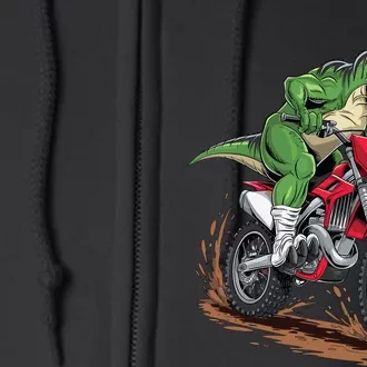 Trex Dirt Bike For Boy Dinosaur Riding Motorcycle Full Zip Hoodie