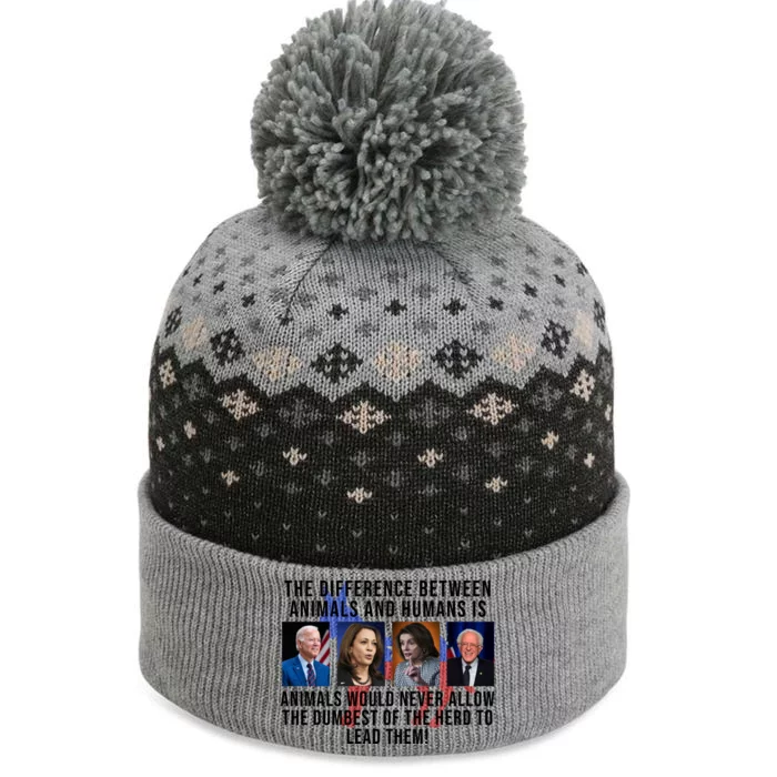 The Difference Between Animals And Humans Funny Democrat The Baniff Cuffed Pom Beanie