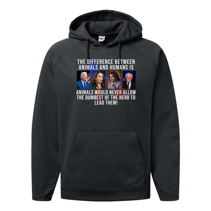 The Difference Between Animals And Humans Funny Democrat Performance Fleece Hoodie