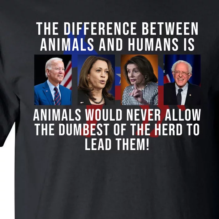 The Difference Between Animals And Humans Funny Democrat Tall T-Shirt