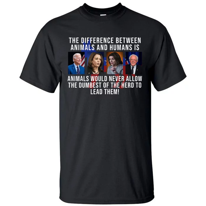 The Difference Between Animals And Humans Funny Democrat Tall T-Shirt