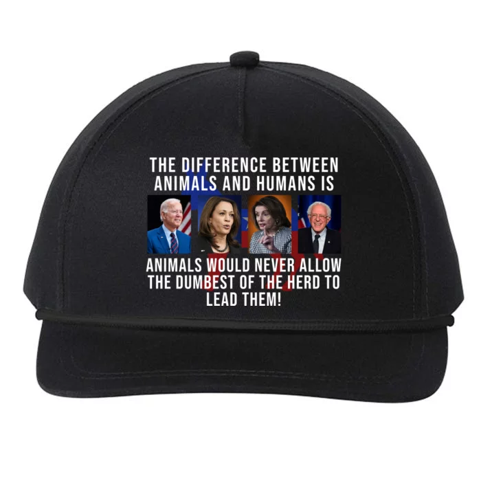 The Difference Between Animals And Humans Funny Democrat Snapback Five-Panel Rope Hat