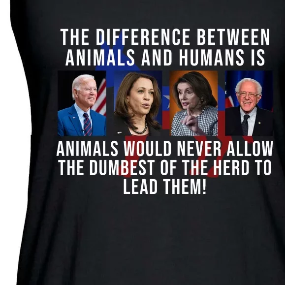 The Difference Between Animals And Humans Funny Democrat Ladies Essential Flowy Tank