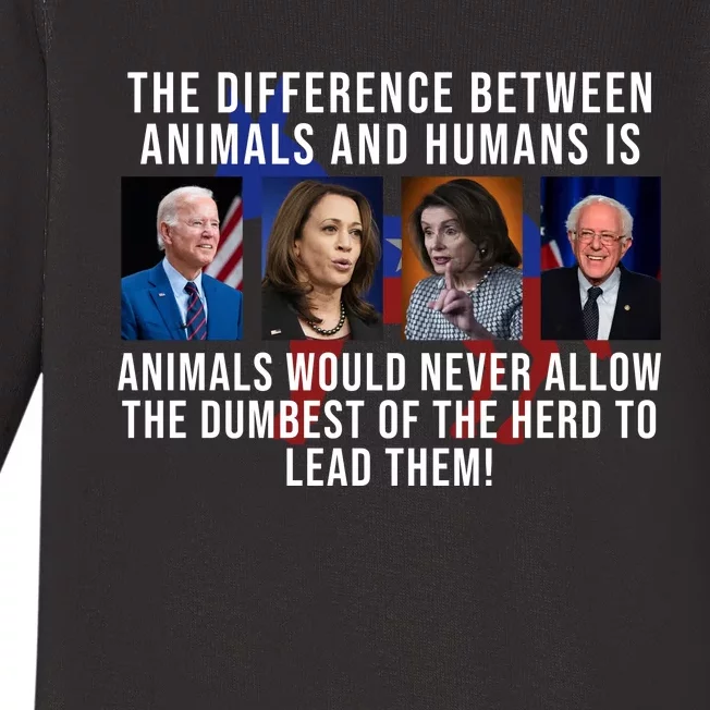 The Difference Between Animals And Humans Funny Democrat Baby Long Sleeve Bodysuit