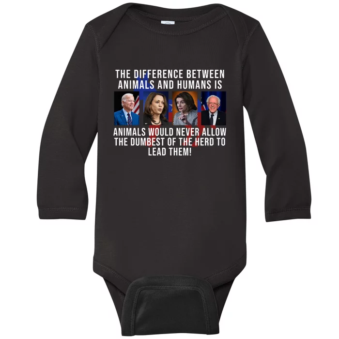 The Difference Between Animals And Humans Funny Democrat Baby Long Sleeve Bodysuit