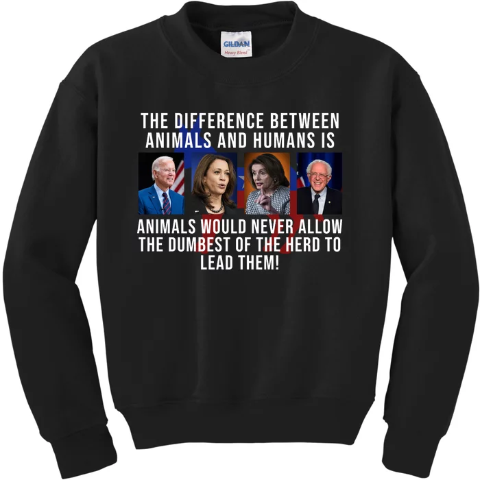 The Difference Between Animals And Humans Funny Democrat Kids Sweatshirt