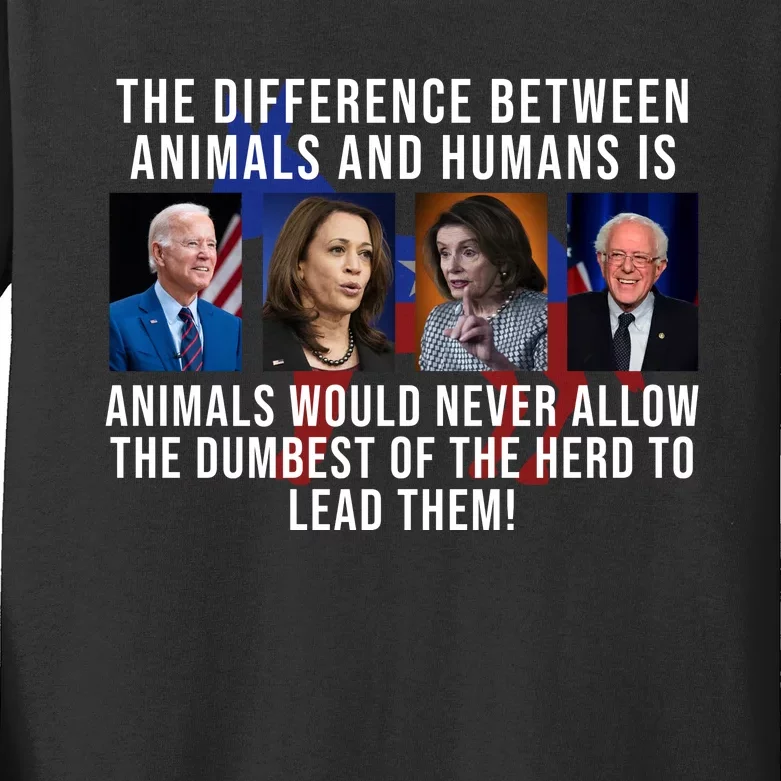 The Difference Between Animals And Humans Funny Democrat Kids Long Sleeve Shirt