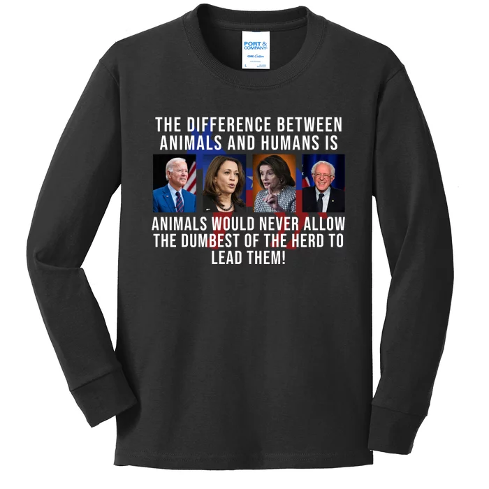 The Difference Between Animals And Humans Funny Democrat Kids Long Sleeve Shirt