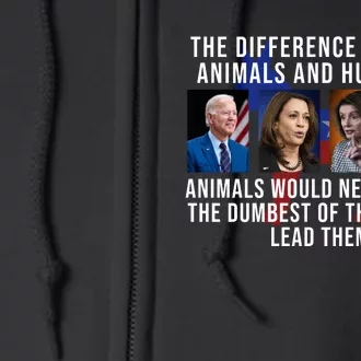 The Difference Between Animals And Humans Funny Democrat Full Zip Hoodie